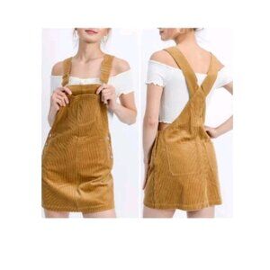 Womens Corduroy Overall Jumper Dress By Love Tree Brown Size XL
